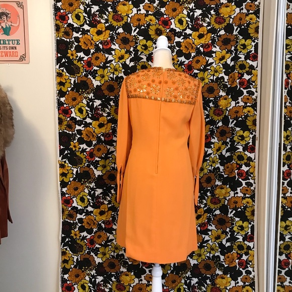 *Rare* 1960s Dynasty Orange Mod Sequined Dress - Picture 2 of 12